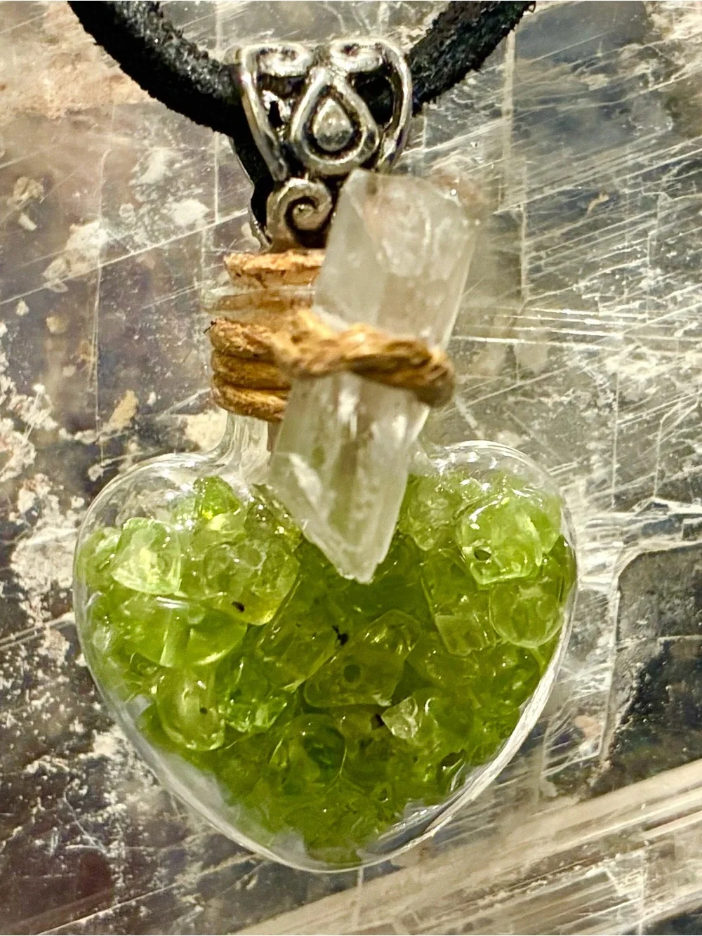 Handcrafted Peridot Heart Crystal Pendant Necklace